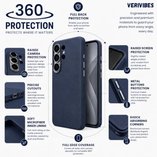 Image of Leather Case Compatible with Samsung Galaxy S25 Ultra | Slim Soft Inner Lining Protective Back Cover | Shockproof Phone Cover with Secure Grip, Camera Guard & Raised Edge Protection - Blue
