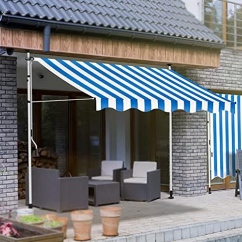 Toldo exterior sin taladro enrollable e impermeable de rayas azules 2