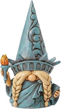 Enesco Jim Shore Heartwood Creek Gnome Statue of Liberty Figurine- Stone Resin Hand Painted Crafted Collectible Gnomes Mini Figurines Patriotic USA Home Decor Statue, 4.75 Inch