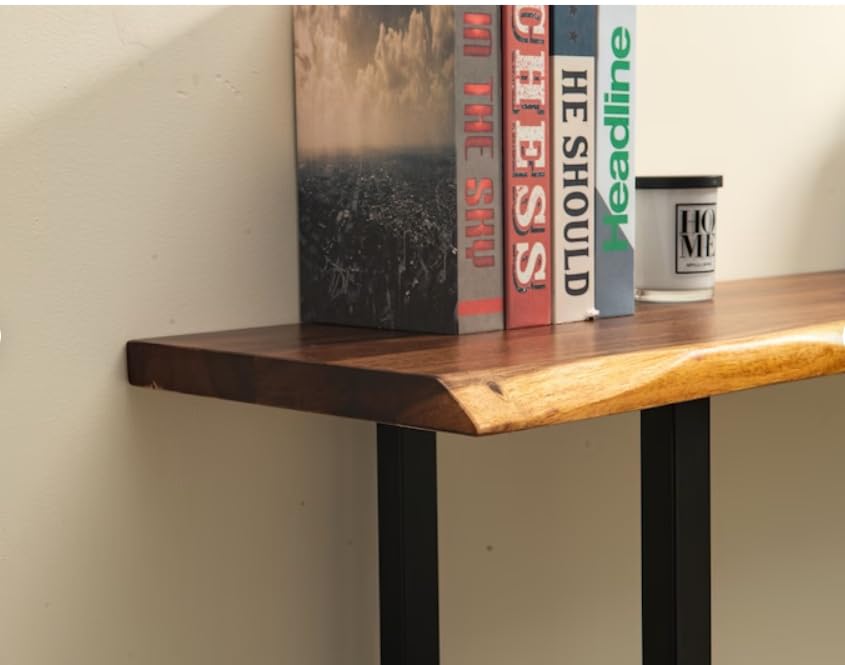 Image of Redwood Sheesham Wood Console Table for Living Room | Entryway Hallway Sofa & Fish Tank Table for Home & Office | Wooden Side Entrance Table with Solid Black Coated Iron Metal Legs|Natural Teak Finish