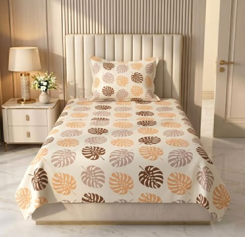 Image of HOMEKART Cotton Single Bedsheet with 1 Pillow Cover | 210 TC Premium Cotton Bed Sheet | Soft, Breathable, Lightweight & Wrinkle Resistant | 60 x 90 Inches Single Size Bedding