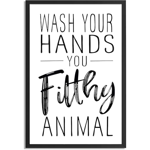 Framed Black And White Bathroom Wall Art-Funny Wash Your Hands Poster For Bathroom Decor-Modern Minimalistic Bathroom Signs Artworks Canvas Prints Picture Hang To Guest Toilet