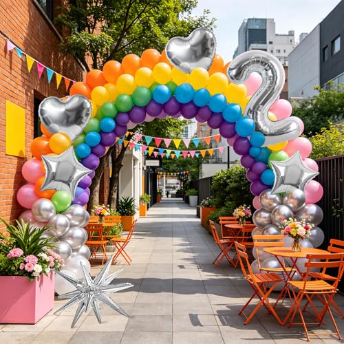 Image of TONIFUL 2nd Birthday Balloons Kit 40Inch Silver Large Number 2 Foil Balloon