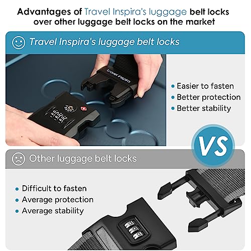Travel Inspira Luggage Straps for Suitcases with TSA Lock, Protect Your Luggage Anti-Burst, High Visibility Color, Easy to Identify Luggage Adjustable Heavy Duty Belt for 20-32 Inch Suitcases