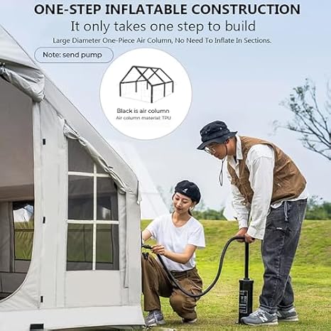 Inflatable Camping Tent with Pump & Stove Jack - Quick Setup for Outdoor Adventures and Glamping