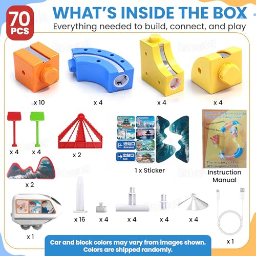 Image of Kidology Magnetic Train Track Set for Kids | 70-Piece Flexible 3D Magnetic Monorail with Motorized Train | DIY Gravity-Defying Race Track Toy for STEM Learning | Gift for Boys & Girls