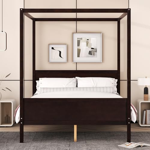 AnoYishev Queen Size Canopy Bed with Headboard and Footboard, 4