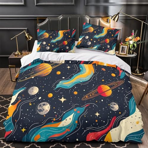 Linge de lit galaxie 3D haut de gamme Super King en microefficiente douce 3 pièces