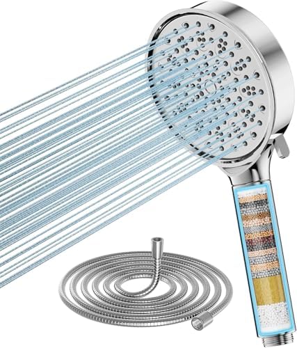 Cobbe Alcachofa de Ducha con Filtro de 20 Pasos, Filtro Cabezal de Ducha con Manguera de 1.5M, Alcachofa Ducha Antical 6 Modos de Rociado Cabezal de Ducha de Alta Presión (Cromado)