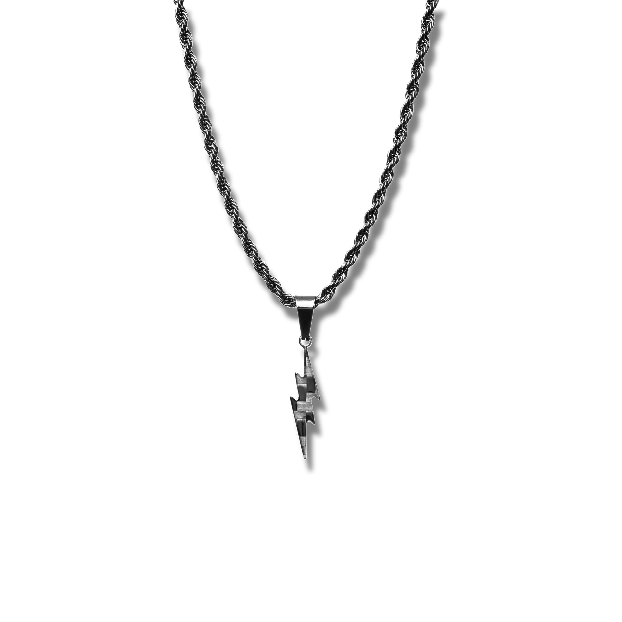 Cadena con colgante rayo de carbono | Acero inoxidable negro | Nobles | joyería de los hombres | Lightning