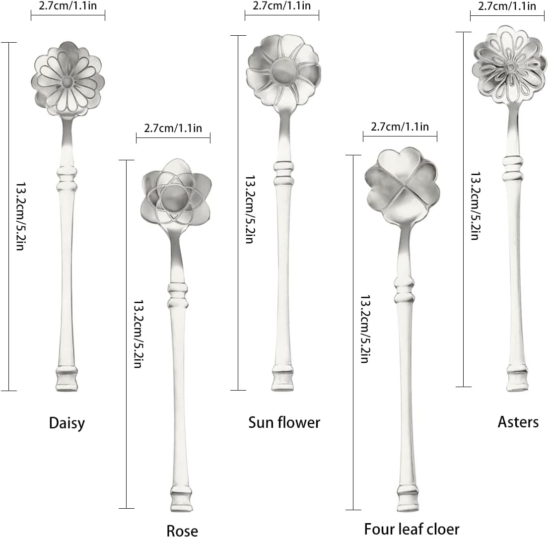 10 Pcs Flower Spoon Coffee Teaspoon Set Stainless Steel Tableware, Silver
