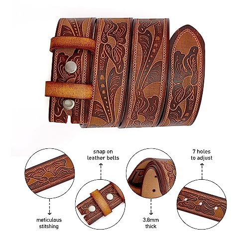 BISON DENIM Western Genuine Leather Belts for Men without Buckle Cowboy Belt 1.5" Belt for Jeans4