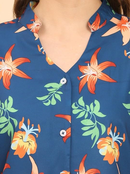 Image of Trendy Queen Women's Printed Straight Mandarin Neck Shirt for Women's | Tops for Woman Shirts | Shirt for Women Stylish Western (SD778 S)