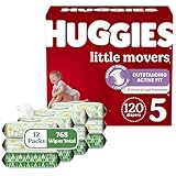 Huggies Little Movers Size 5 Diapers & Sensitive Wipes Bundle: 120ct, 768 Wipes (Packaging May Vary)