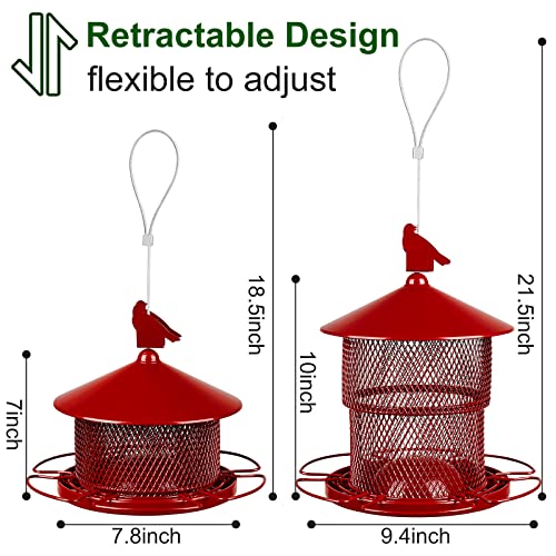 Bird Feeder For Wild Birds, Retractable 7Lb Seed Capacity Hanging Wild Bird Feeder, Heavy Duty Metal Squirrel-Proof Bird Feeders For Outside Garden (Red) #TOP4