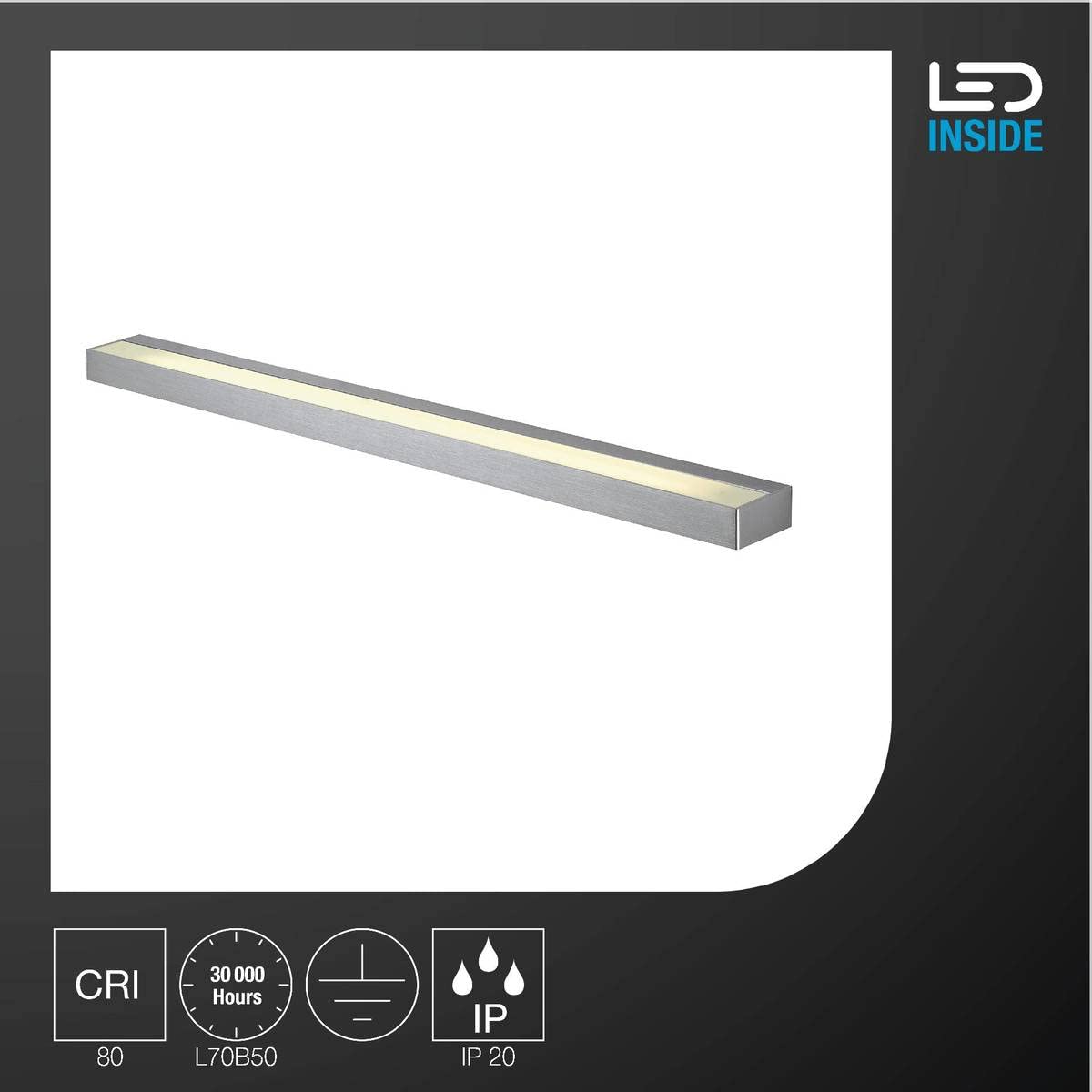 SLV SEDO 21 | Innen-Beleuchtung, Spiegellampe, Wasserdichte LED Spiegelleuchte, Wandleuchte, Innenleuchte, Badlampe, Badleuchte | LED Inside, 3000K, eckig, Aluminium gebürstet, Glas satiniert, 33 W