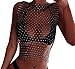 Sexy Mesh Tank Tops Diamond Hollow Out See Through Sleeveless Beach Cover Up Sheer Crop Top Shirts for Women