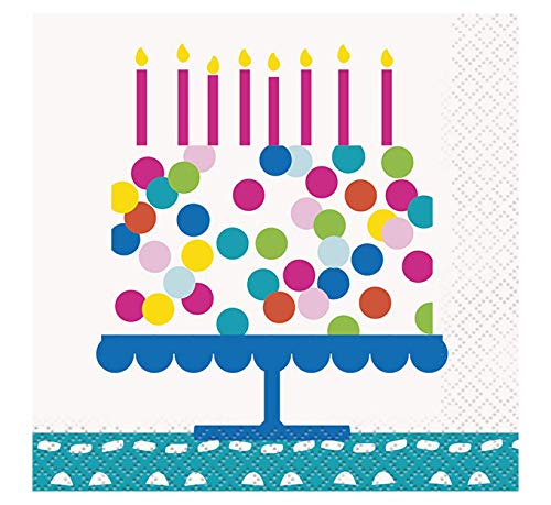 Unique Industries Confetti Cake Birthday Beverage Paper Napkins, 5" x 5", Multicolor -  49601