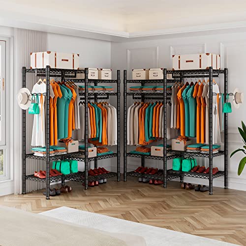 Punion Clothing Rack 7 Tiers Heavy Duty Clothes Rack With 2 Hanging Rods, Wire Garment Racks For Hanging Clothes, Large Portable Metal Wardrobe Clothes, 48"L X 16"W X 71"H, Max Load 620Lbs Black, Gr7E #TOP1
