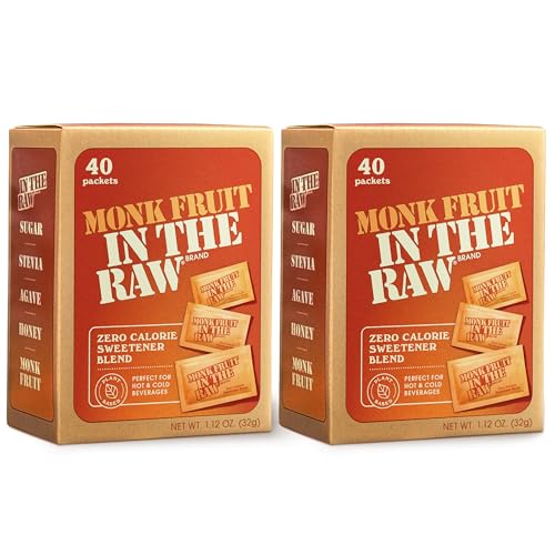 Suger in the Raw Monk Fruit Zero-Calorie Sugar Substitute Packets - Natural Monk Fruit Sweetener Powder, No Erythritol, Plant-Based Keto Sweetener, Diabetic Friendly, 40 Count Each (Pack of 2)