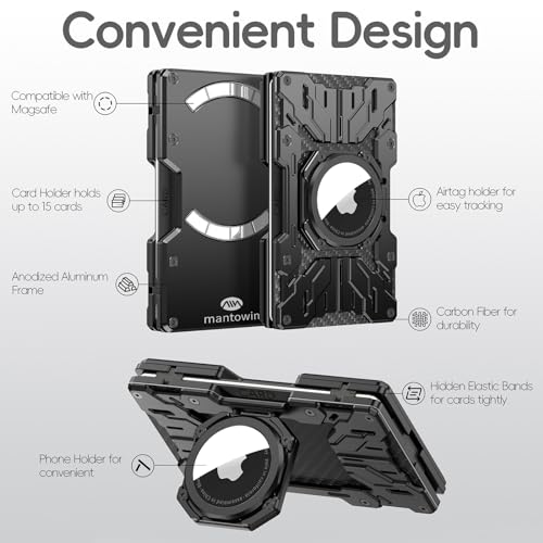 Minimalist Mens Wallet RFID Blocking - Slim Metal Wallet With Airtag Holder - Compact Credit Card Holder Mini Size, Metal, Carbon Fiber (Black)3