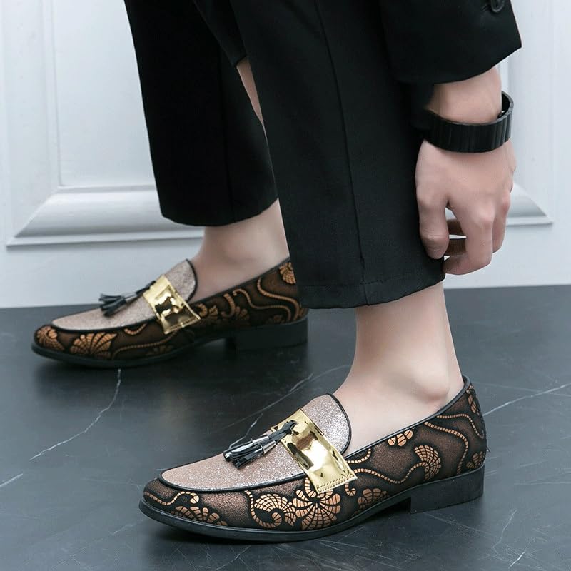 Men's Two Tone Tassel Dress Oxford Shoes Outdoor Business Non Slip Low Top Block Heel Anti-Slip Prom Wedding Vegan Pu Leather Plain Toe Slip-on2
