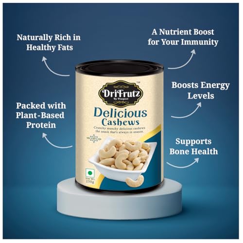 Image of DRIFRUTZ Delicious Cashew W240 | 3000g (250g x 12) Tin Pack | Whole Cashew Kernels | Known for Mild Sweetness, Smooth Texture, and Satisfying Bite in Every Handful