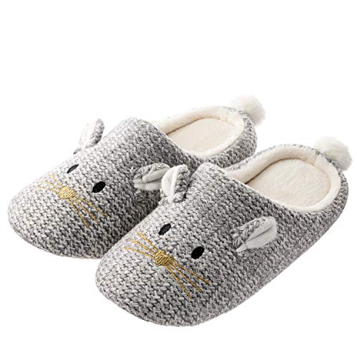 Tofern Chaussons en mousse à mémoire de forme pour homme et femme Motif animal - Gris - Gris souris., 27/28 EU