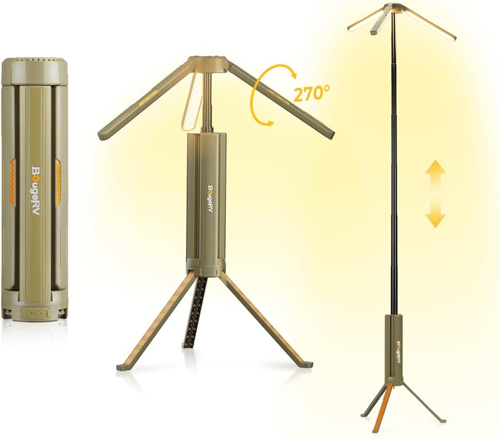 【防災認定】BougeRV ledライト キャンプランタン ledランタン 充電式 投光器 照明方向調節 折りたたみ可能 15600mAH大容量バッテリー内蔵 スタンド付き 自立可能 高さ調整 調光可能 2色切替 コンパクト 持ち運びに便利 IP54防水防塵 アウトドア ライト キャンプ 照明 夜釣り 車中泊 防災 庭院作業 屋外バーベキュー照明 夜間工事照明 ワークライト CL04