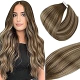 Vivien 35cm Remy Tape in Haarextensions Ombre Echthaar Balayage Dunkelbraun bis Karamellblond und Braun #4/27/4 Tape Extensions Echthaar 50g/20pcs Extensions Tape in Echthaar