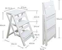 Vista 2 de Escalera plegable multifuncional, plegable de madera maciza, taburete para el hogar, multicolor, escalera plegable, color blanco, tres