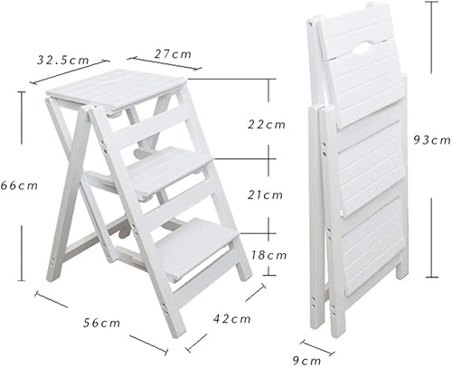 Miniatura 2 de Escalera plegable multifuncional, plegable de madera maciza, taburete para el hogar, multicolor, escalera plegable, color blanco, tres