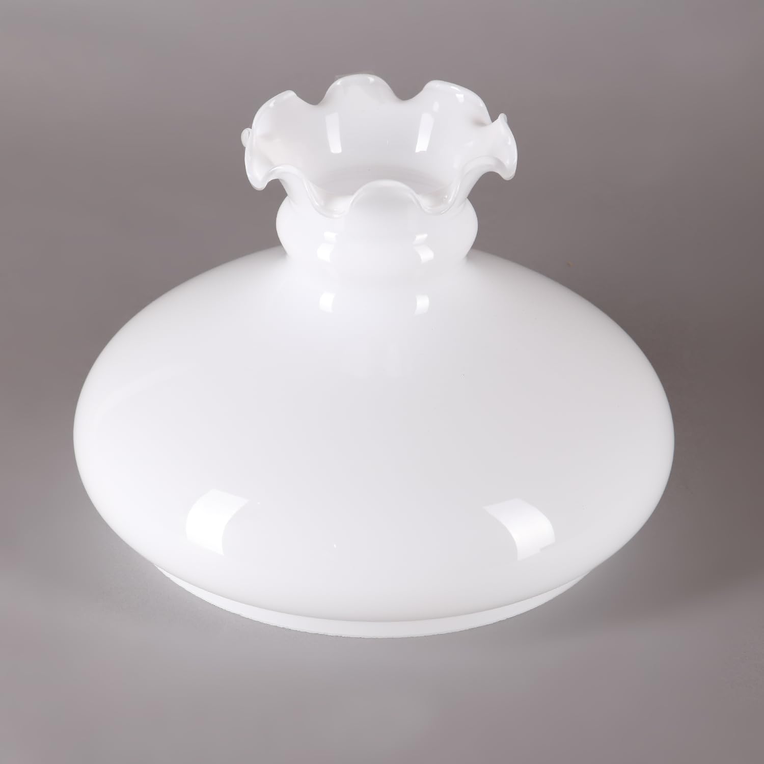 Petroleumglas Lampenglas Ersatzglas Opalglas weiß Rüschen Leuchtenglas Ø 230mm Dekorativ H:186mm