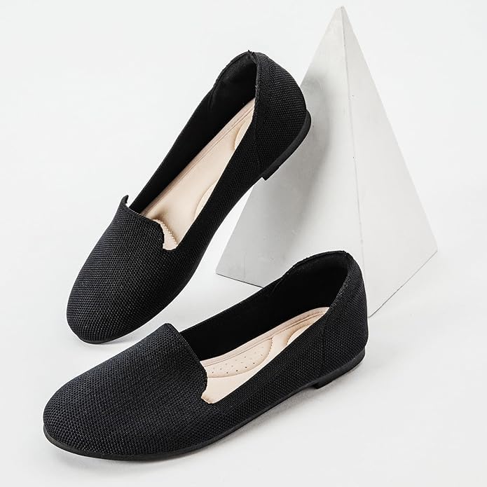 Image of Veittes Women's Wide Width Flats Shoes,Comfortable Breathable Casual Slip on Round-Toe Knitted Dressy Ballet Flats
