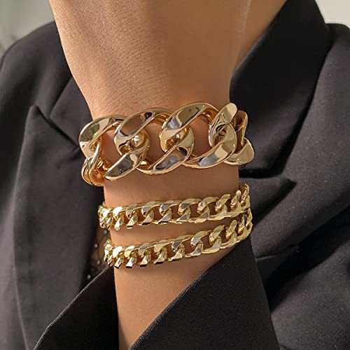 Wiwpar Boho Layered Chunky Bracelets Fashion Layered Link Chain Bracelets Set Adjustable for Women (Gold)3