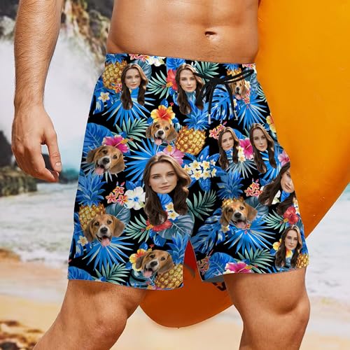 Custom Mens Swim Trunks with Face Personalized Funny Hawaiian Swim Shorts with Photo Beach Board Shorts Gift for Men2