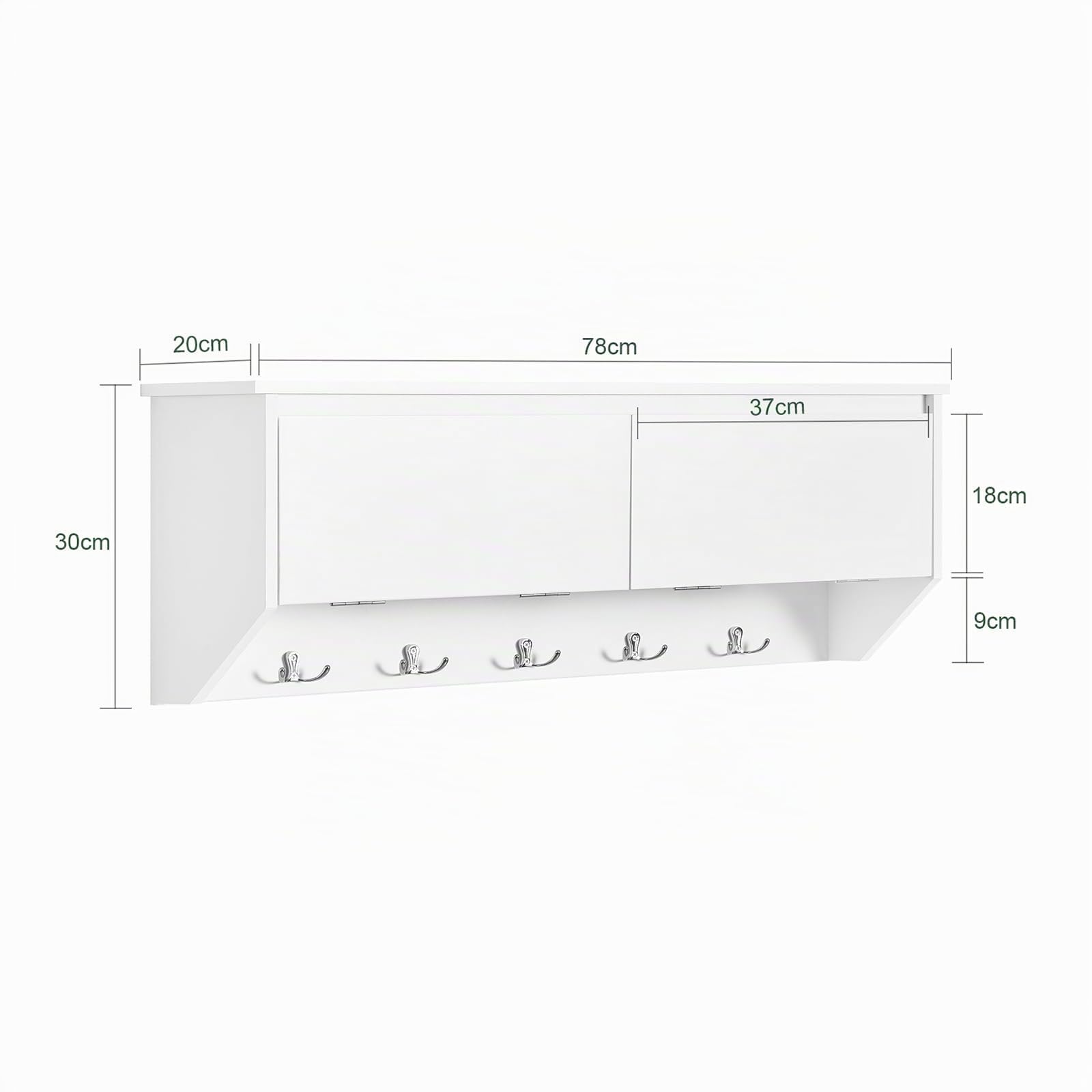 SoBuy Appendini da parete con 2 cassetti 78x20x30cm per ingresso | Mensola pensile con 2 cassetti ribaltabili e 5 ganci in metallo, MDF E1, carico 25kg, bianco FHK24-W