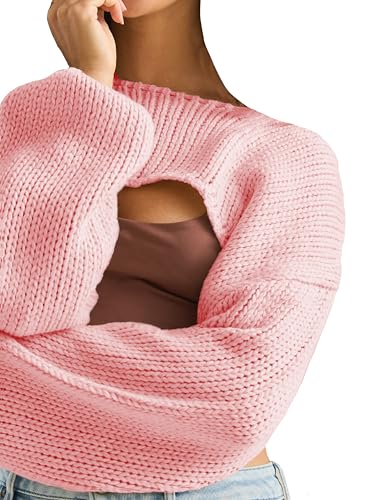 Image of Womens Bolero Crochet Crop Shrug Shoulder Knit Cropped Sweater | Y2K Crochet Crop Top, Half Sweater, Cozy Chest Over the Shoulder Top Cardigan, Cut Off Super Crop, Ballet Lace Sweater