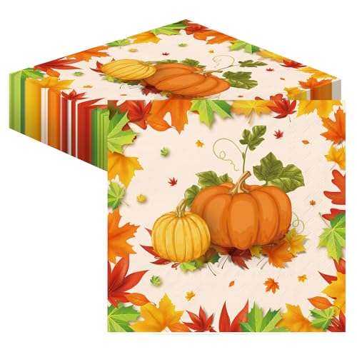 40Pcs Autumn Napkins Thanksgiving Decorations Pumpkin Maple Leaves Napkins Halloween Thanksgiving Table Decorations Birthday Wedding Harvest Paper Napkin 33x33cm Fall Party Supply Accessories