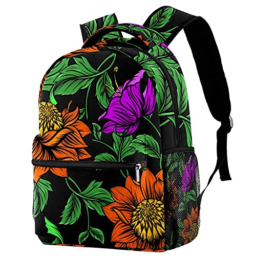 Sac à dos de voyage fleurs oranges et feuilles vertes pour le week-end