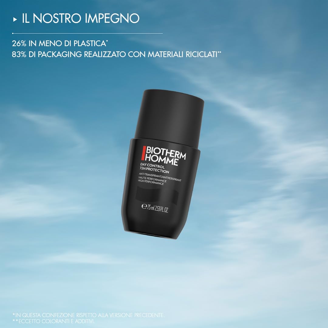BIOTHERM HOMME Day Control Roll-on 72h, Deodorante Uomo Roll-On 72H, Per Tutti i Tipi di Pelle, Antitraspirante, Day Control, 75 ml