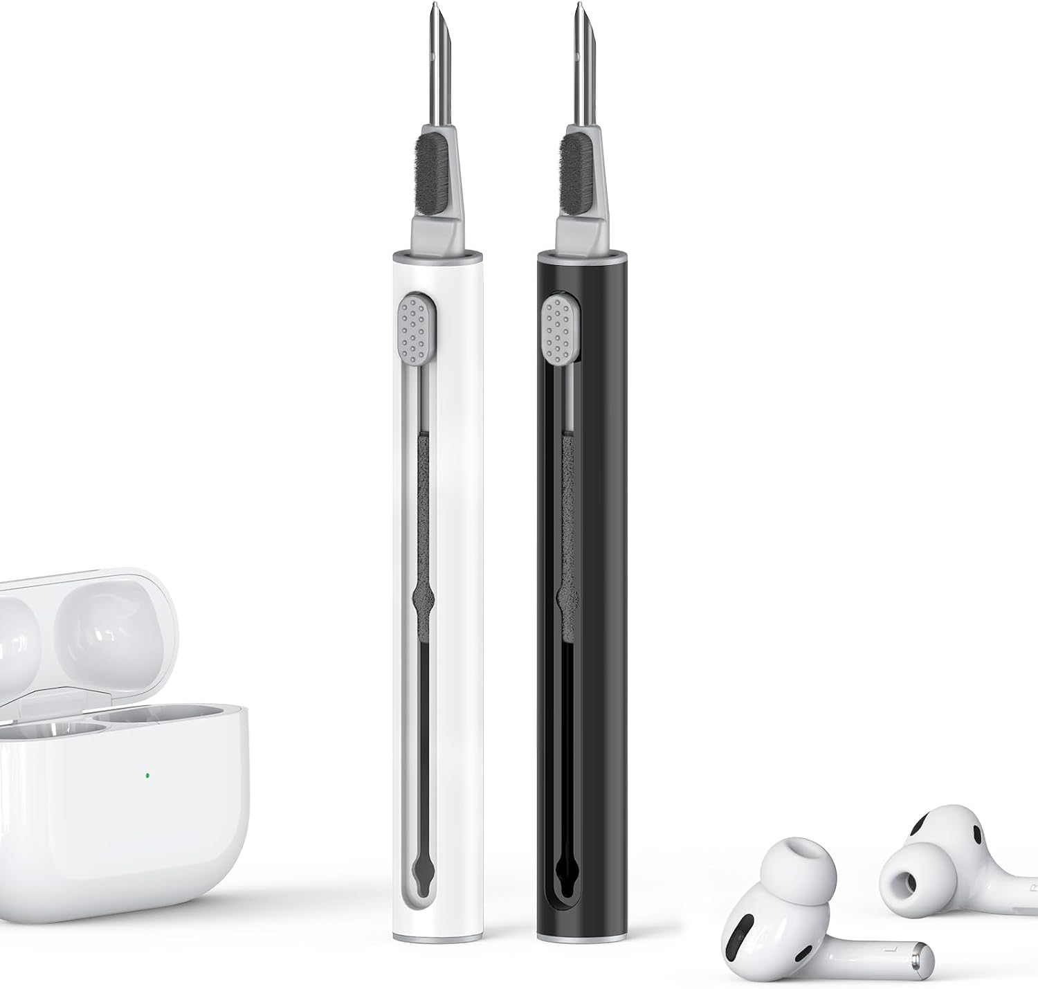 Inesore Multi Cleaning Kit for AirPods & All Bluetooth Earbuds(White+Black) | 3-in-1 design with brush,sponge & metal tip; Airpod cleaning; Phone Cleaner; Earbud Cleaning; Electronic Device Cleaning Tool