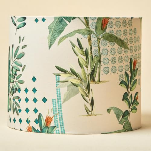 Image of Dreamy Walls 10.5'' Drum Lamp Shade for Bedroom, Living Room | Handcrafted Printed Faux Silk Replacement Lampshade Only | Easy Assembly, 10.5x8.5 Inches, Green Tropical Shade