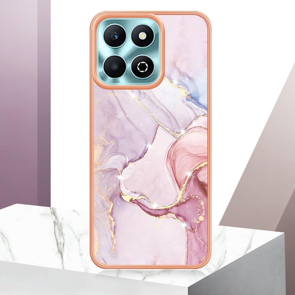 Custodia Portafoglio Per Honor X6b Con Motivo Marmo – Pelle PU E Silicone TPU, Rosa E Bianco, Supporto Magnetico - 5