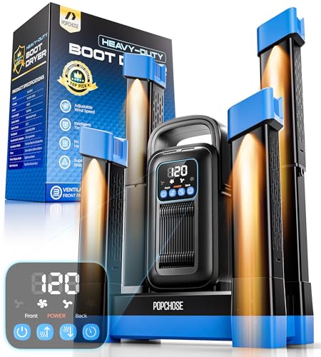 POPCHOSE Heavy-Duty Boot Dryer, Upgraded Shoe Dryer Helps Reduce Odor, Glove & Boot Warmer, Fast 1.5-Hour Drying Dual Dir Duct with Heating Blower, Silent & Adjustable Timer Blue