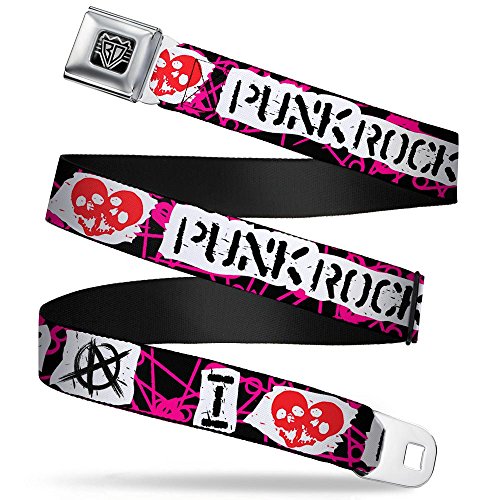 Cinturón de seguridad punk fucsia con pasadores para vaqueros ajustables