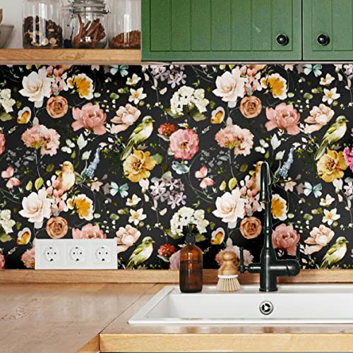 Blooming Wall Dpya19 Pink White Roses With Birds And Butterfly Peel And Stick Wallpaper Self-Adhesive Prepasted Wallpaper Wall Mural #TOP3