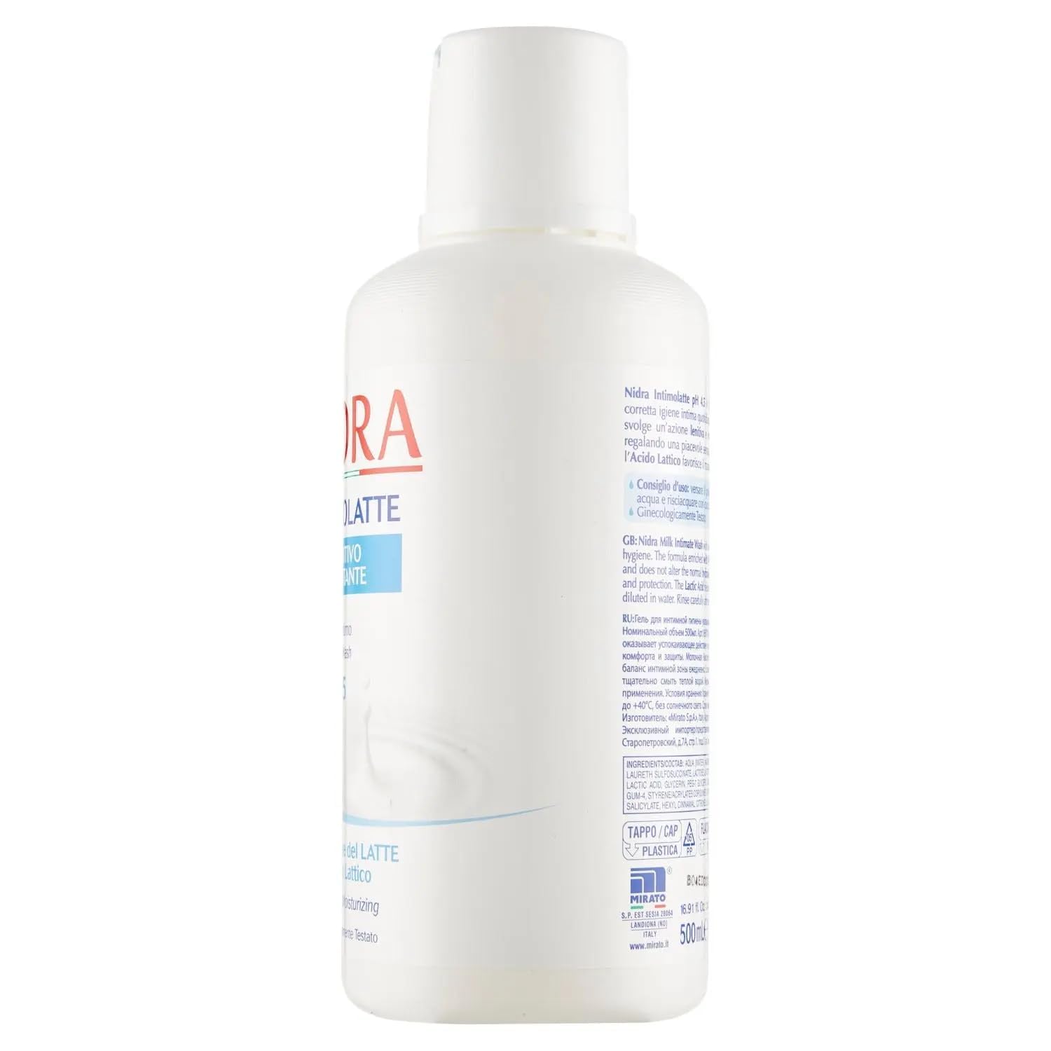 12x Nidra Intimolatte Lenitivo Idratante, Milch-Intimwaschlotion, pH 4.5, mit Milchproteinen und Milchsäure, 500 ml,+ Italy shop Kostenloser Schlüsselanhänger