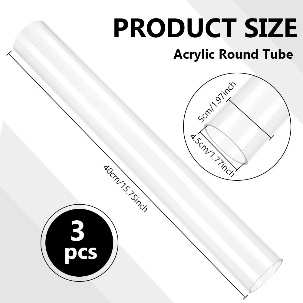BENECREAT 3 tube Acrylique Tuyau Transparent en Acrylique de 45mm de Diamètre Intérieur et de 50mm de Diamètre Extérieur Tuyau Rond Rigide Transparent pour Lampes Aquariums