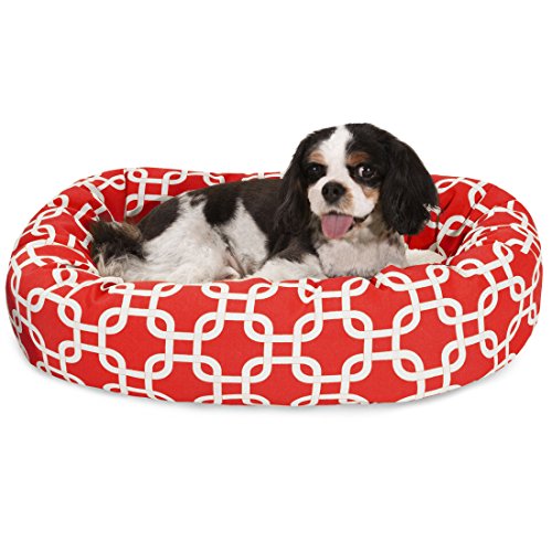 Image of Majestic Pet 24 Inch Links Sherpa Calming Dog Bed Washable - Cozy Soft Round Dog Bed with Spine for Head Support - Fluffy Donut Dog Bed 24x19x7 (inch) - Round Pet Bed Small - RED